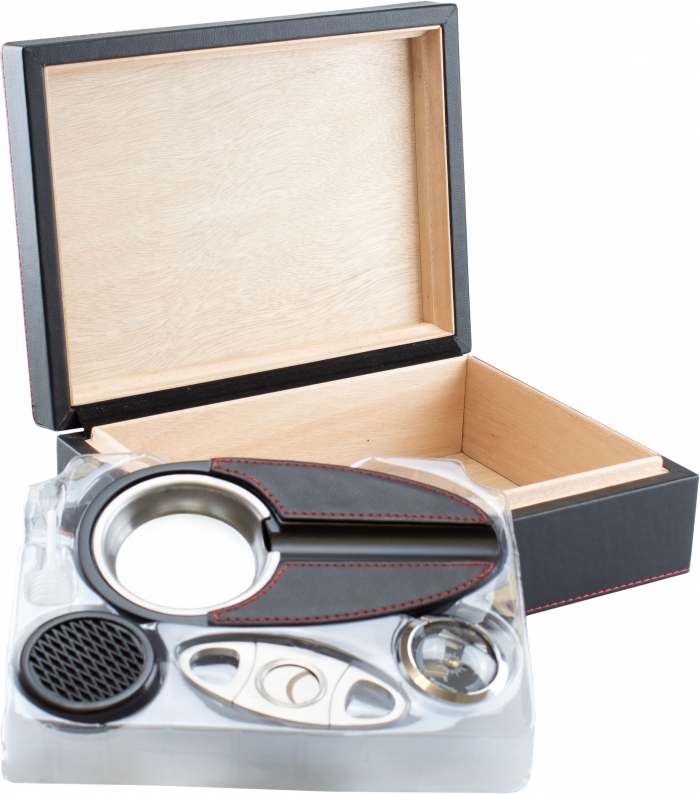 SET ZA CIGARE HUMIDOR RDEČ ŠIV