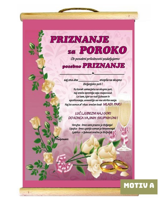 PRIZNANJE ZA POROKO