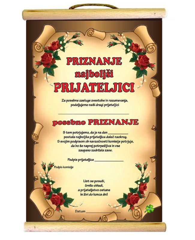 PRIZNANJE PRIJATELJICI